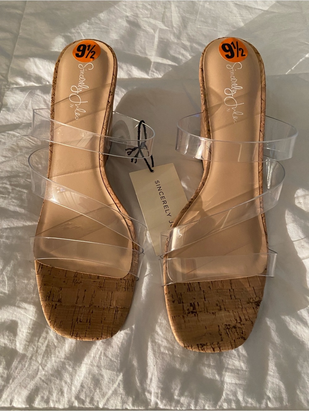 Sincerly Jules Clear Strap Cork Wedge Slide Sandals